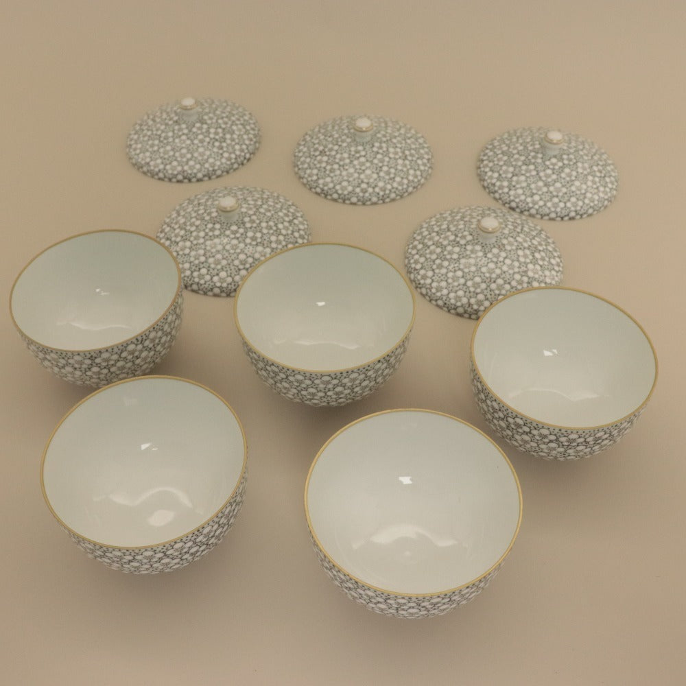 ■ Masahide Arita Ware Teaware Set, Teapot with Lid, Yunomi Tea Cups, Gyokusaibai-zume Design, Set of 5, Signed, with Original Box, Unused