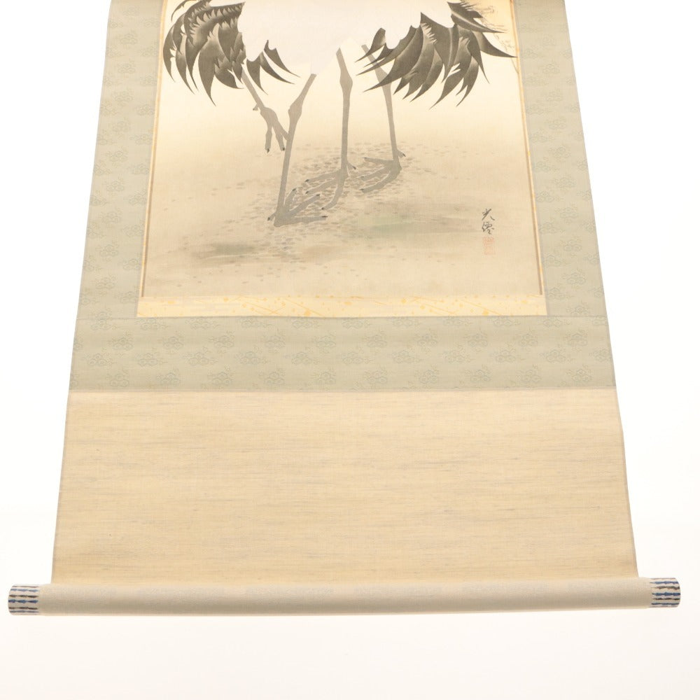 掛軸 呉竹仙史(安田篤)『旭日双鶴図』日本画 絹本 合せ箱 掛け軸 a07087 □ 掛け軸 安田光僊 双鶴 美術品 コレクション 掛軸 ケース 木箱付き
