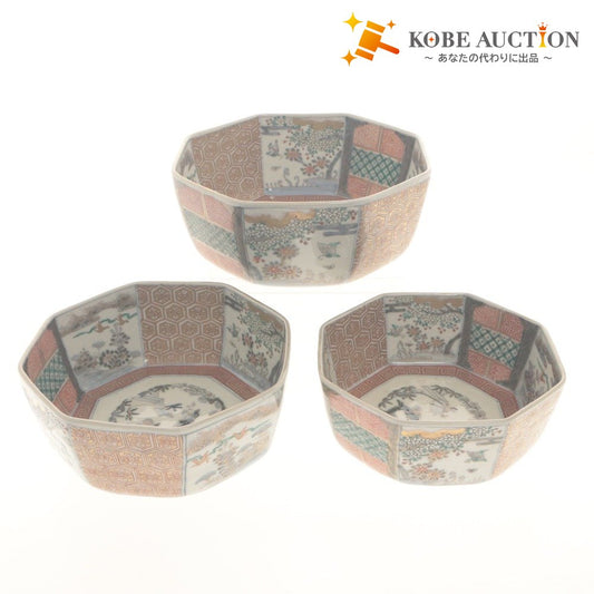 ■ Octagonal Bowls - Set of 3 (Large, Medium, Small) - Serving Bowls, Sweet Bowls, Geometric Pattern, Nature Motifs, Ceramics, Plates, Tableware