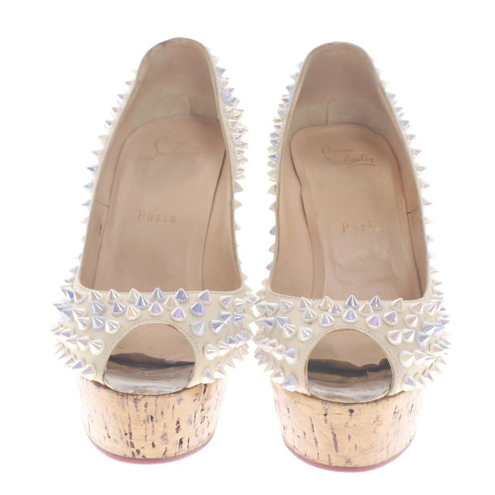 ■ クリスチャンルブタン Christian Louboutin サンダル 靴 オープントゥ ウェッジソール スタッズ レディース 23.5cm相当 ホワイト