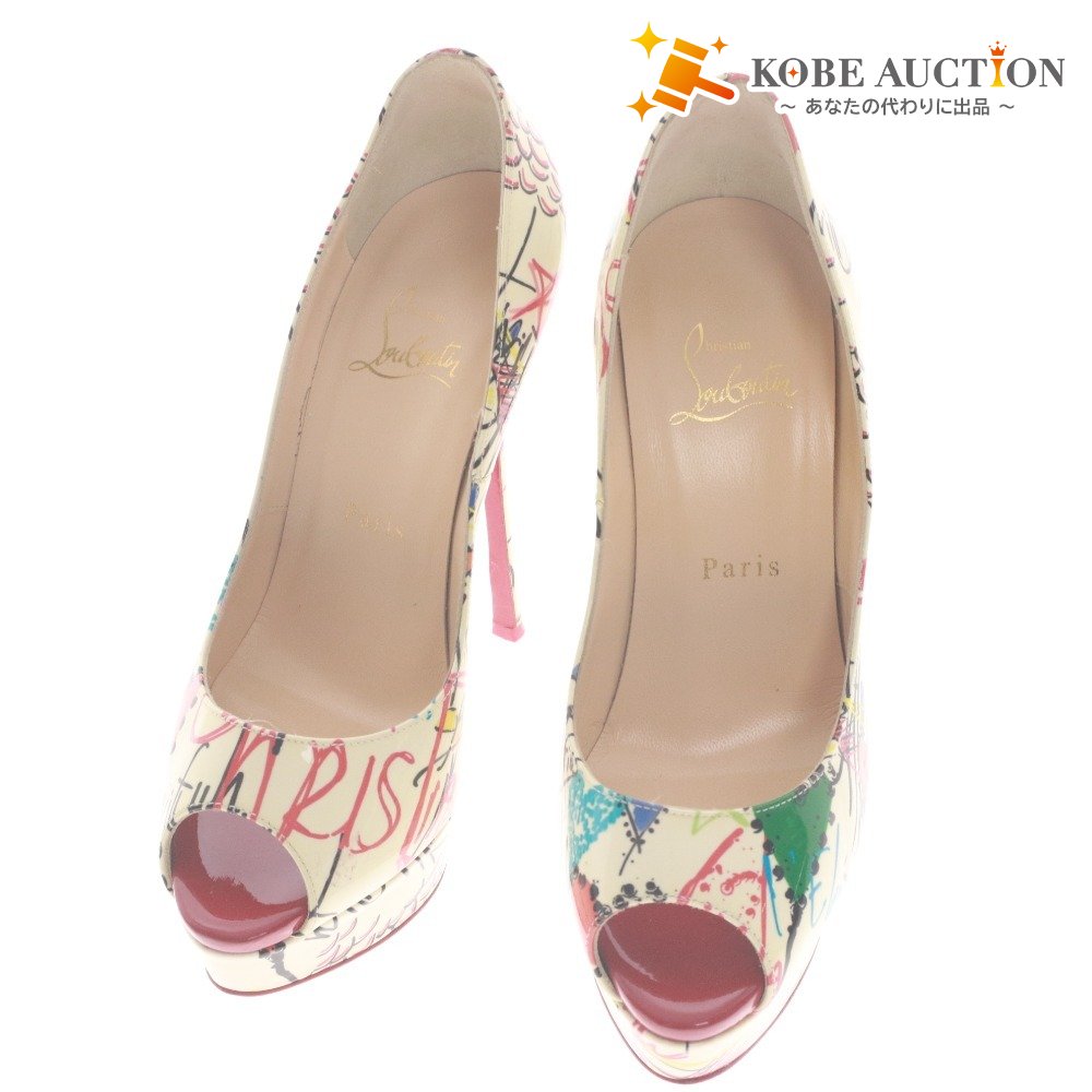 ■ クリスチャンルブタン Christian Louboutin パンプス 靴 ハイヒール オープントゥ 総柄 レディース 37 (24.0cm相当) マルチカラー