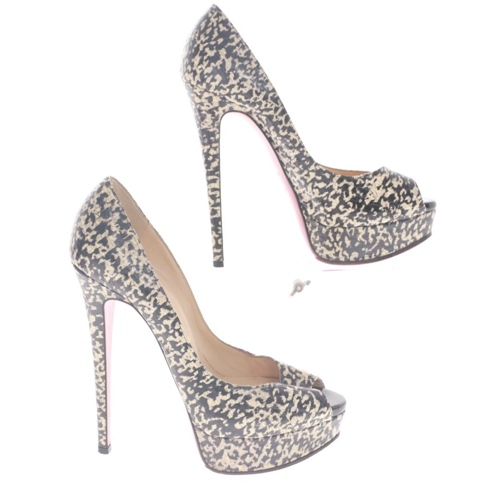 ■ クリスチャンルブタン Christian Louboutin パンプス 靴 総柄 ハイヒール オープントゥ レディース 37 (24.0cm相当) ブラック 袋付き