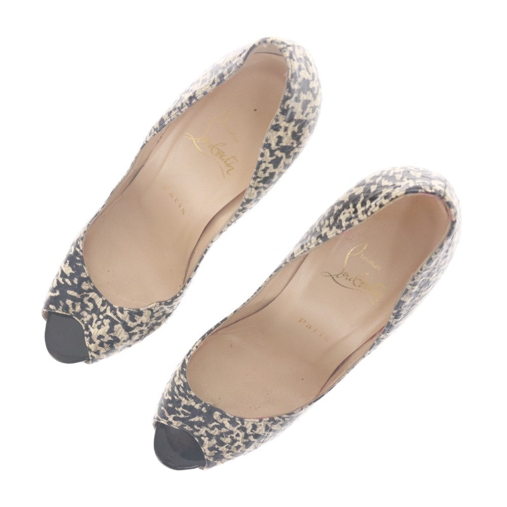 ■ クリスチャンルブタン Christian Louboutin パンプス 靴 総柄 ハイヒール オープントゥ レディース 37 (24.0cm相当) ブラック 袋付き