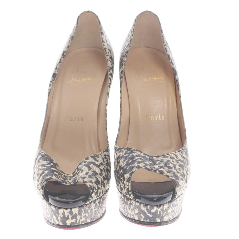 ■ クリスチャンルブタン Christian Louboutin パンプス 靴 総柄 ハイヒール オープントゥ レディース 37 (24.0cm相当) ブラック 袋付き