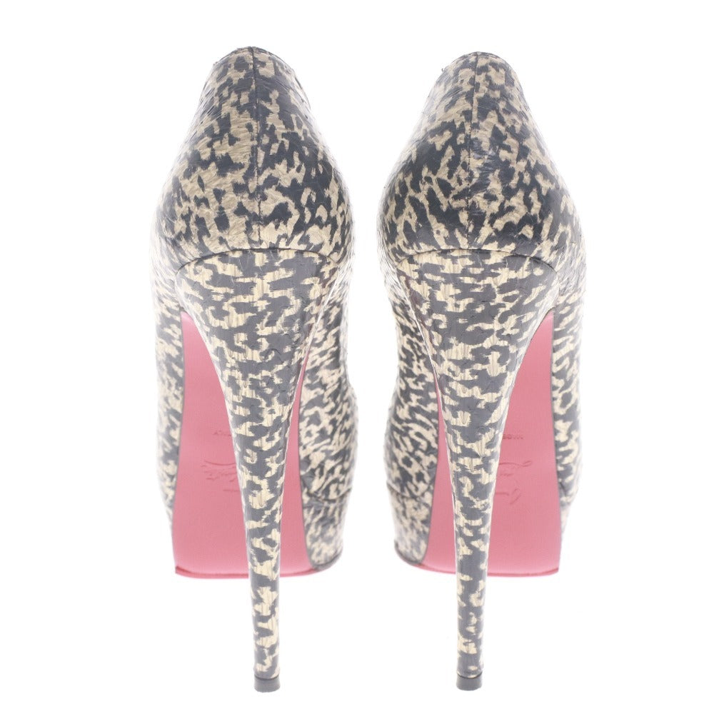 ■ クリスチャンルブタン Christian Louboutin パンプス 靴 総柄 ハイヒール オープントゥ レディース 37 (24.0cm相当) ブラック 袋付き
