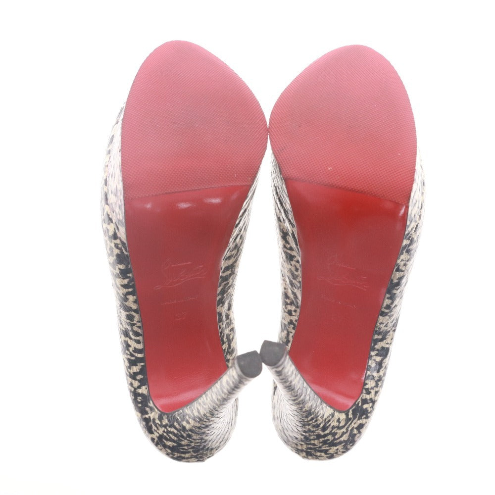 ■ クリスチャンルブタン Christian Louboutin パンプス 靴 総柄 ハイヒール オープントゥ レディース 37 (24.0cm相当) ブラック 袋付き