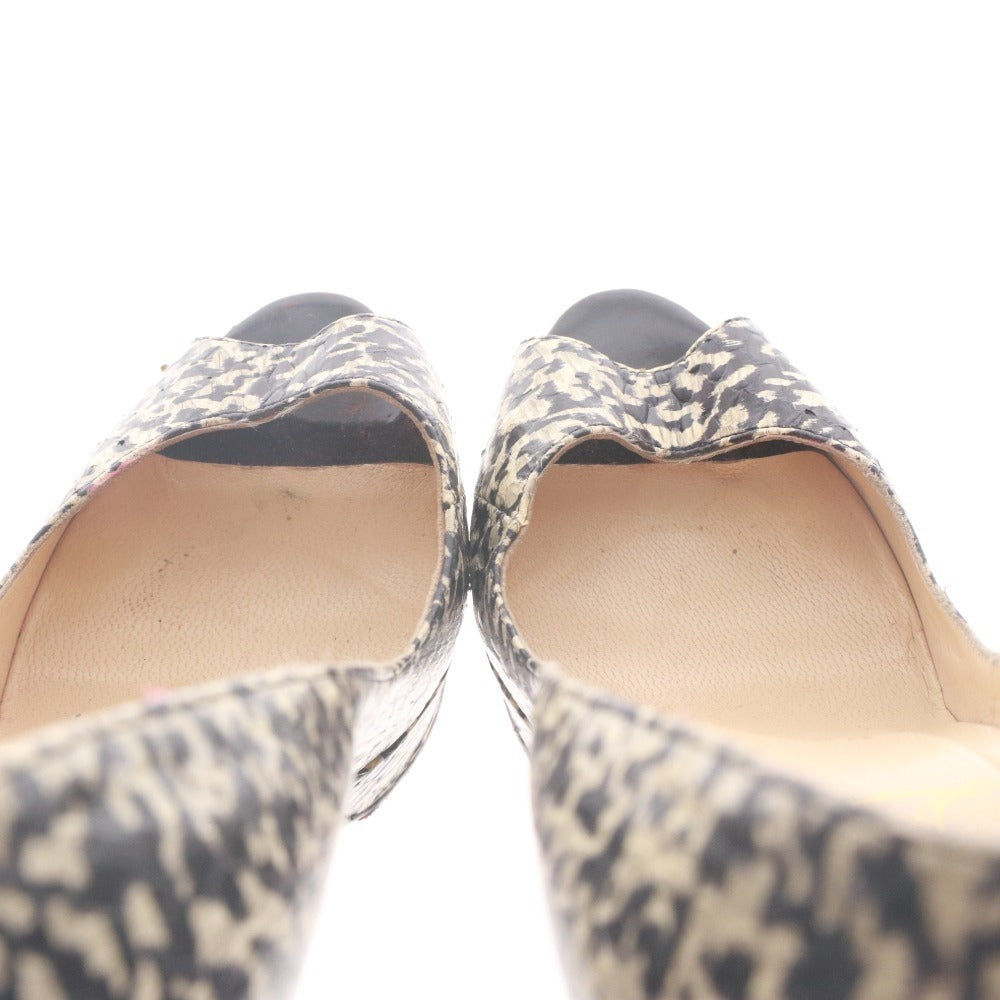 ■ クリスチャンルブタン Christian Louboutin パンプス 靴 総柄 ハイヒール オープントゥ レディース 37 (24.0cm相当) ブラック 袋付き