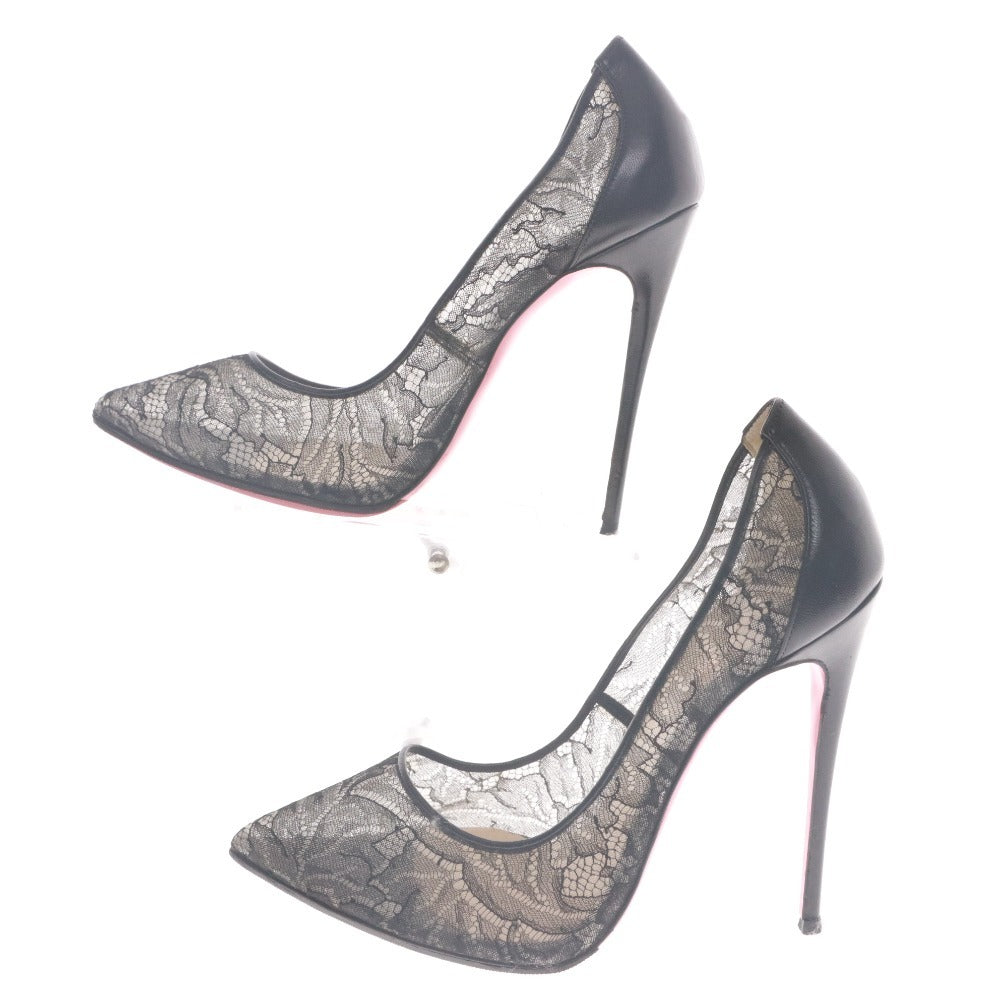 ■ クリスチャンルブタン Christian Louboutin パンプス 靴 レース ハイヒール ポインテッドトゥ レディース 38 (25.0cm相当) ブラック