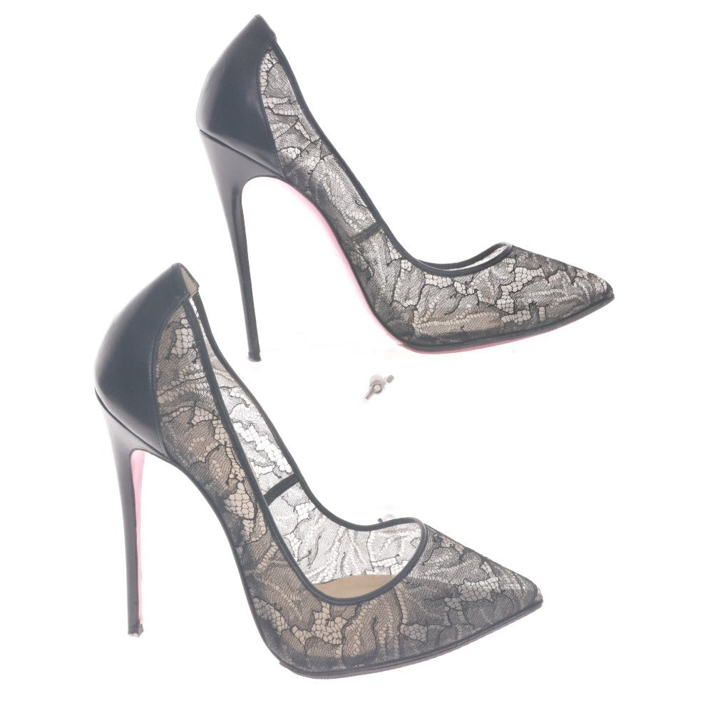 ■ クリスチャンルブタン Christian Louboutin パンプス 靴 レース ハイヒール ポインテッドトゥ レディース 38 (25.0cm相当) ブラック
