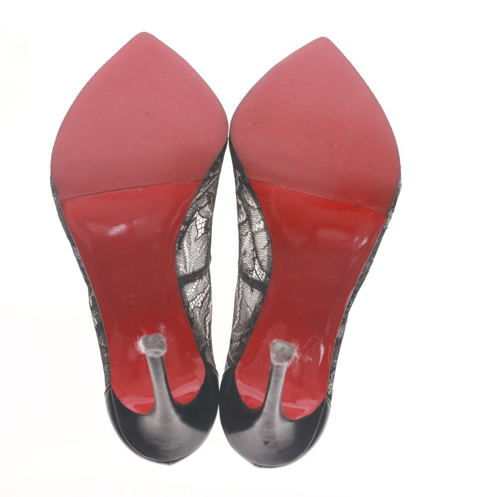 ■ クリスチャンルブタン Christian Louboutin パンプス 靴 レース ハイヒール ポインテッドトゥ レディース 38 (25.0cm相当) ブラック