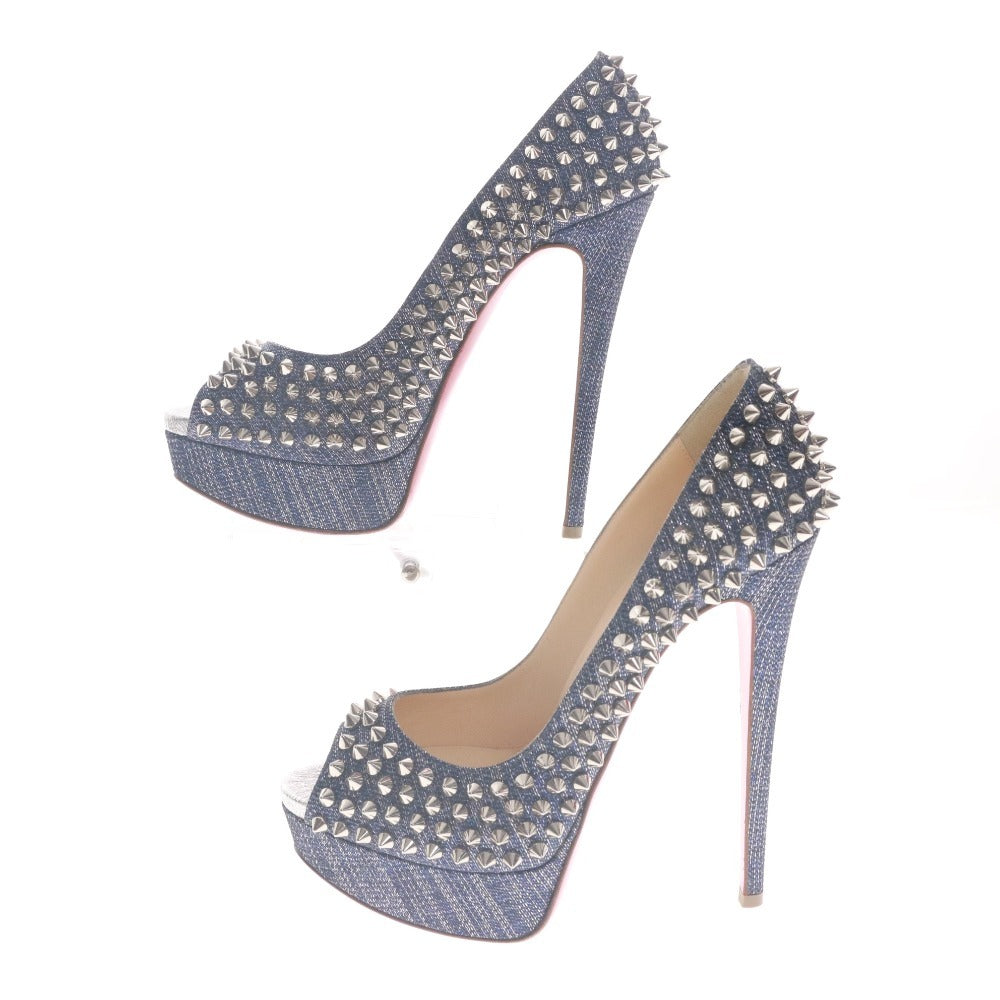 ■ クリスチャンルブタン Christian Louboutin パンプス サンダル 靴 スタッズ ヒール オープントゥ レディース 37 (24.0cm相当) ブルー