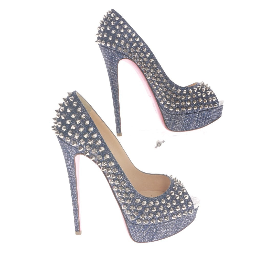 ■ クリスチャンルブタン Christian Louboutin パンプス サンダル 靴 スタッズ ヒール オープントゥ レディース 37 (24.0cm相当) ブルー