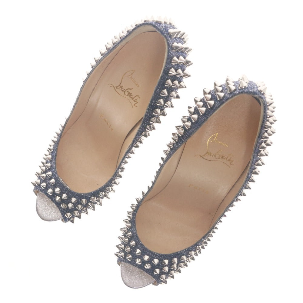 ■ クリスチャンルブタン Christian Louboutin パンプス サンダル 靴 スタッズ ヒール オープントゥ レディース 37 (24.0cm相当) ブルー