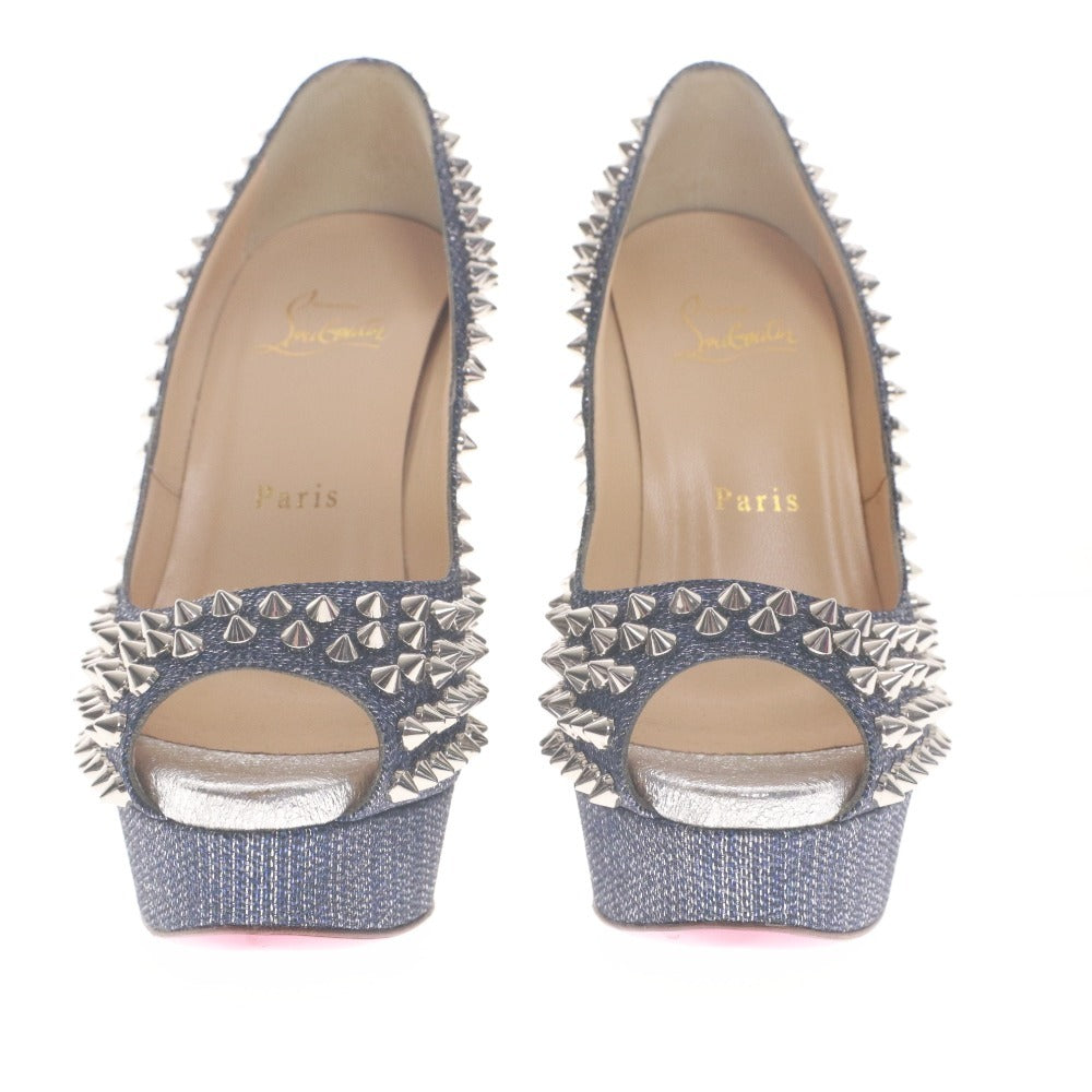■ クリスチャンルブタン Christian Louboutin パンプス サンダル 靴 スタッズ ヒール オープントゥ レディース 37 (24.0cm相当) ブルー