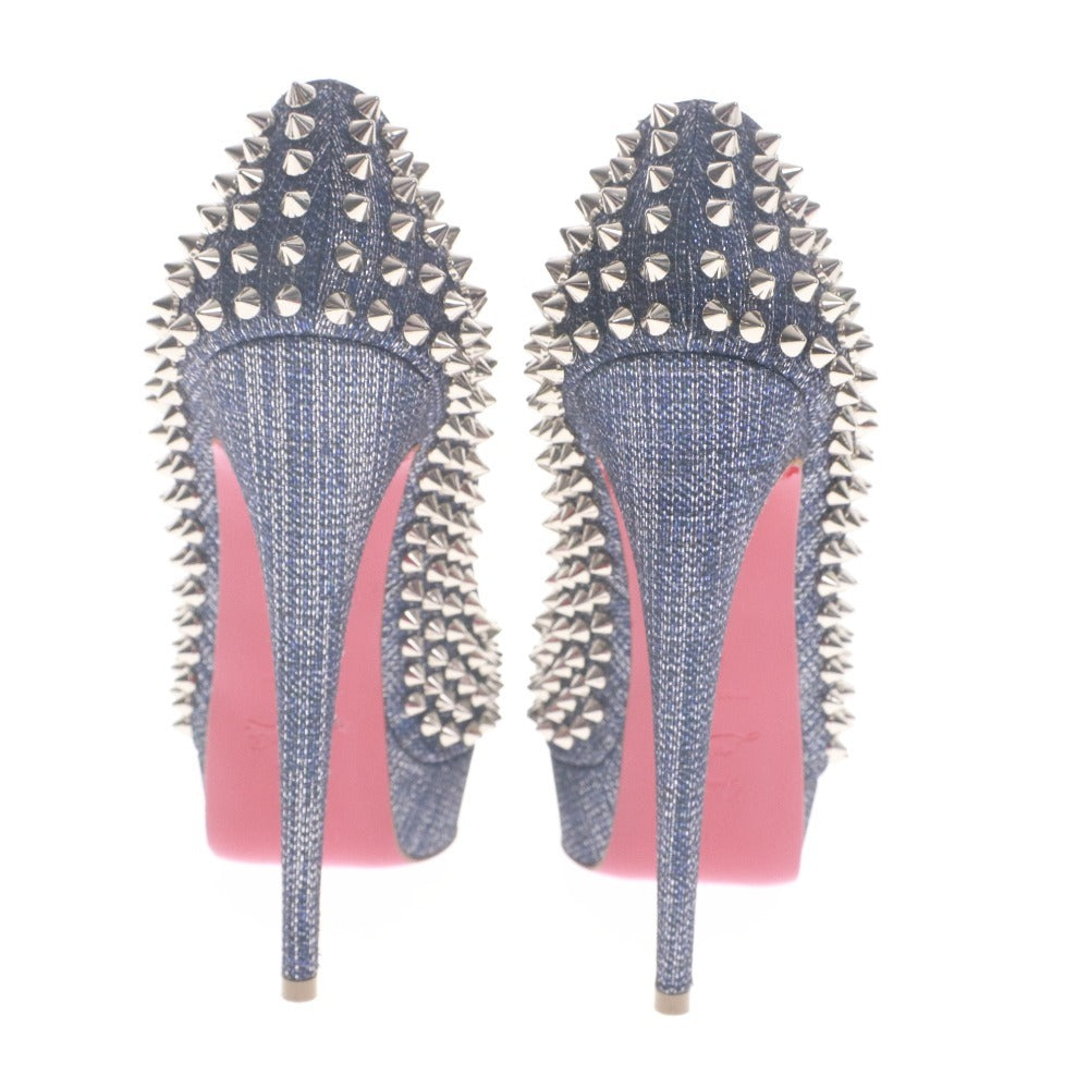 ■ クリスチャンルブタン Christian Louboutin パンプス サンダル 靴 スタッズ ヒール オープントゥ レディース 37 (24.0cm相当) ブルー