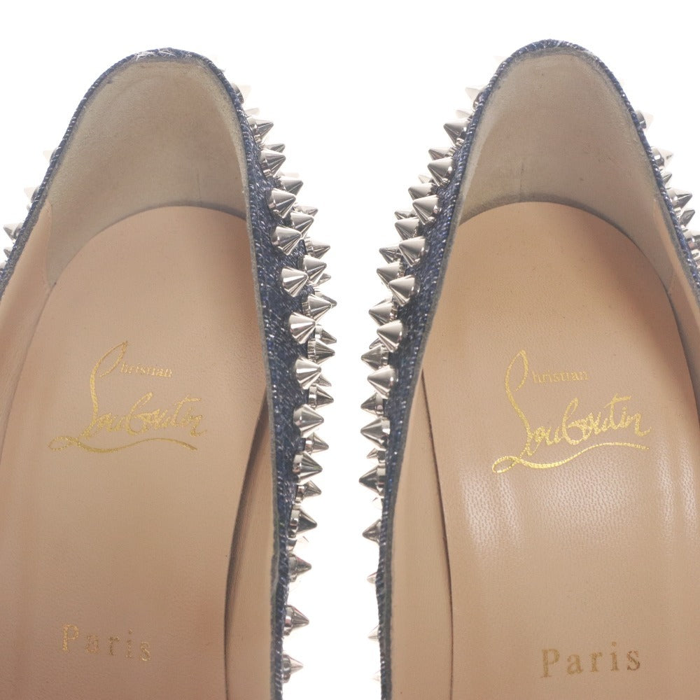 ■ クリスチャンルブタン Christian Louboutin パンプス サンダル 靴 スタッズ ヒール オープントゥ レディース 37 (24.0cm相当) ブルー
