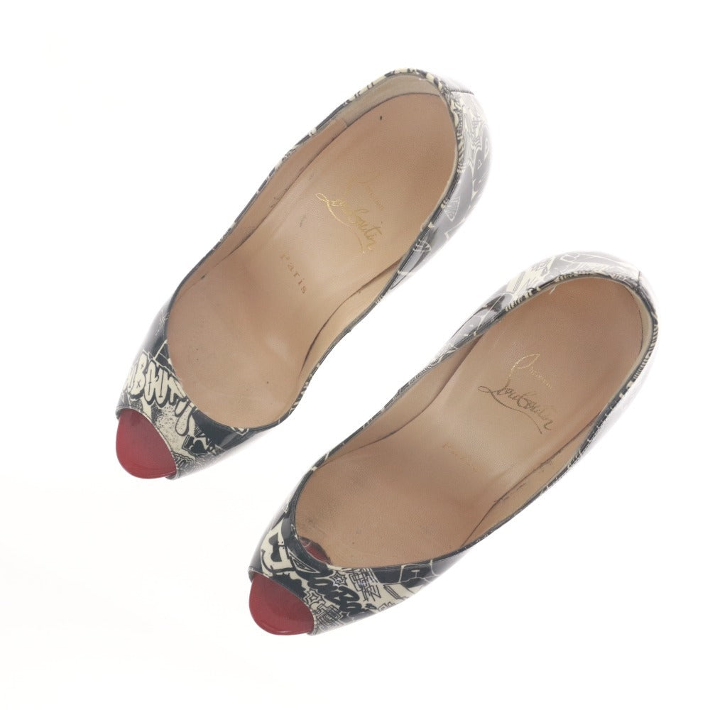 ■ クリスチャンルブタン Christian Louboutin パンプス サンダル 靴 ハイヒール オープントゥ 総柄 レディース 37 (24.0cm相当) ブラック
