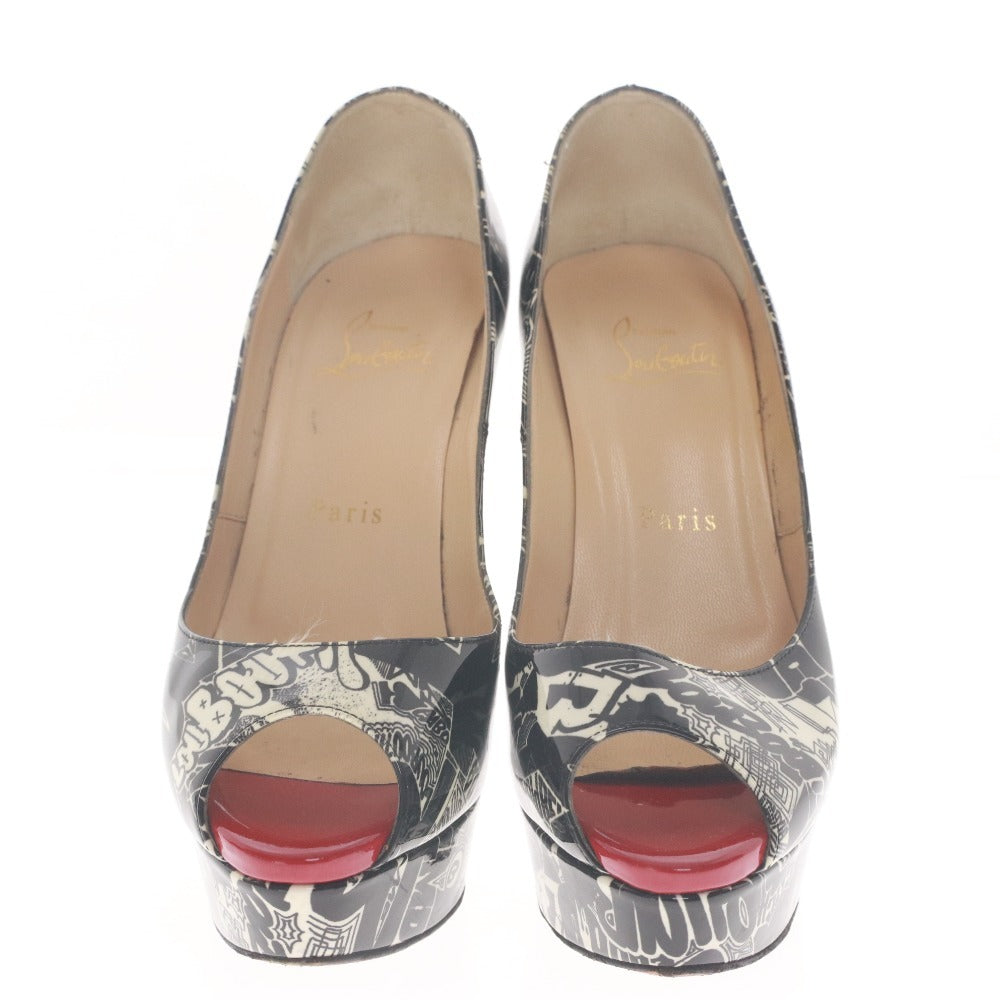 ■ クリスチャンルブタン Christian Louboutin パンプス サンダル 靴 ハイヒール オープントゥ 総柄 レディース 37 (24.0cm相当) ブラック