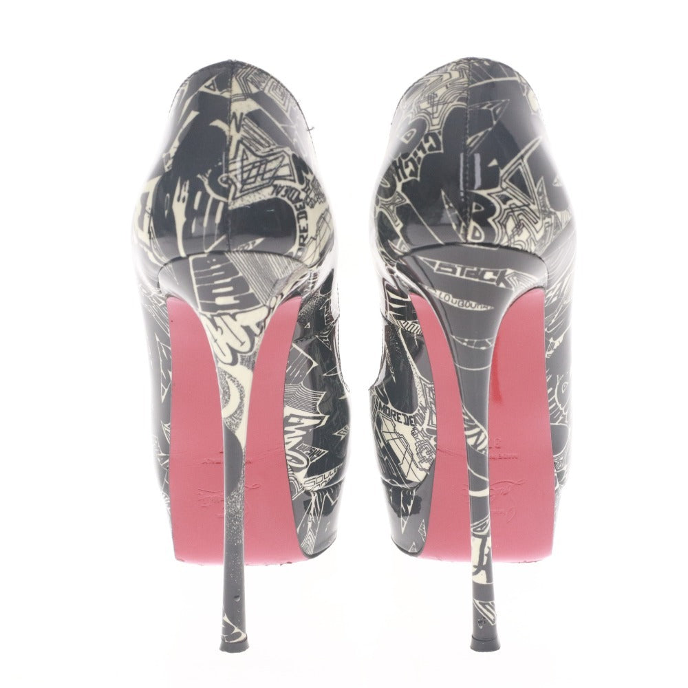 ■ クリスチャンルブタン Christian Louboutin パンプス サンダル 靴 ハイヒール オープントゥ 総柄 レディース 37 (24.0cm相当) ブラック