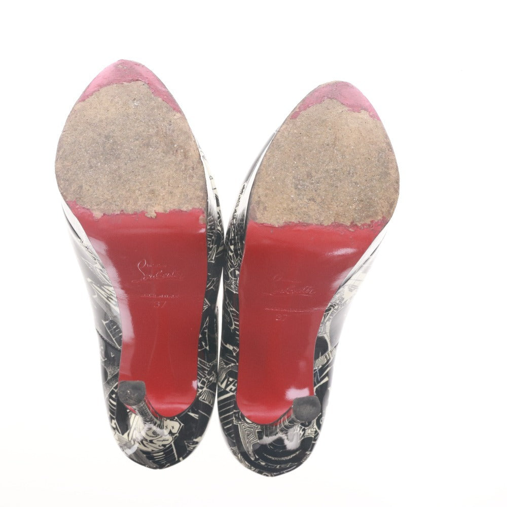 ■ クリスチャンルブタン Christian Louboutin パンプス サンダル 靴 ハイヒール オープントゥ 総柄 レディース 37 (24.0cm相当) ブラック