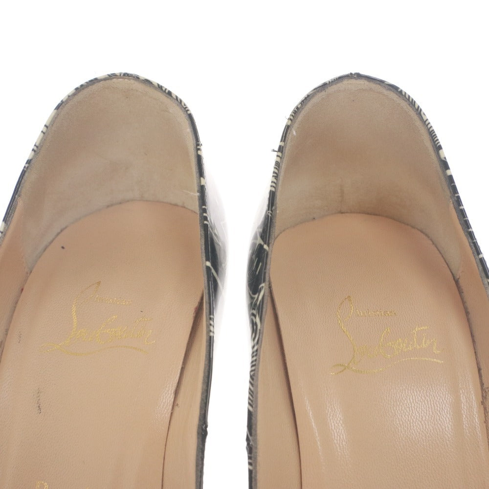 ■ クリスチャンルブタン Christian Louboutin パンプス サンダル 靴 ハイヒール オープントゥ 総柄 レディース 37 (24.0cm相当) ブラック