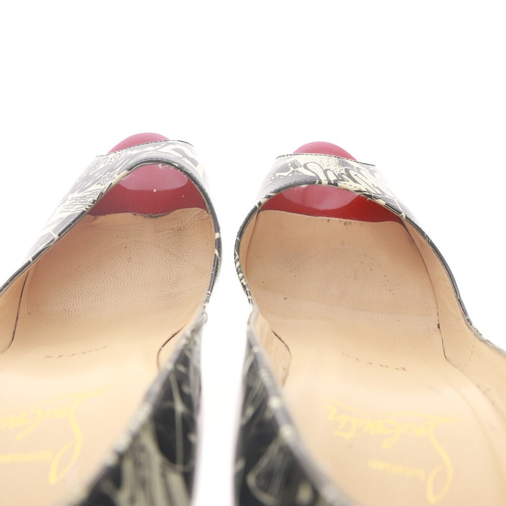 ■ クリスチャンルブタン Christian Louboutin パンプス サンダル 靴 ハイヒール オープントゥ 総柄 レディース 37 (24.0cm相当) ブラック
