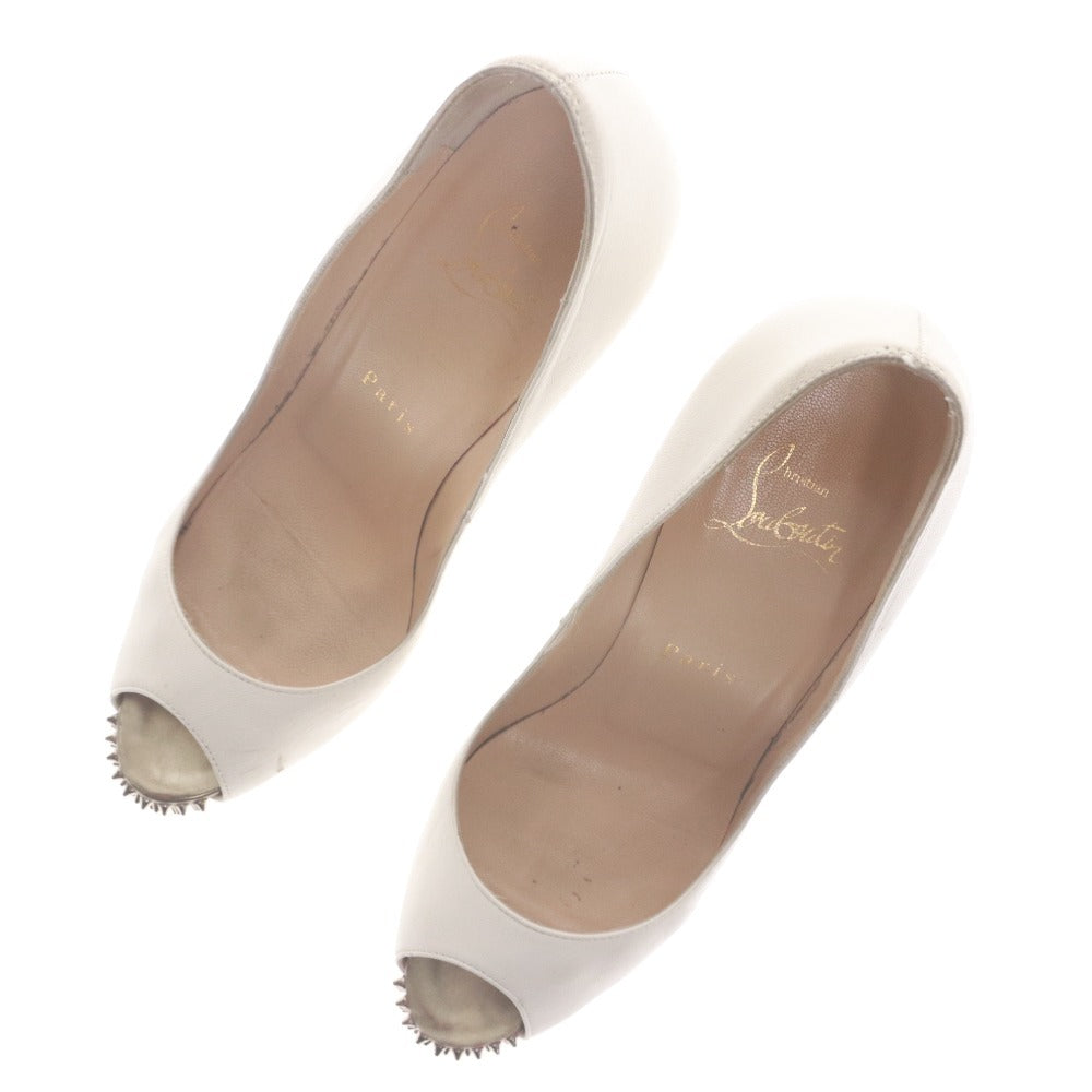 ■ クリスチャンルブタン Christian Louboutin パンプス サンダル 靴 スタッズ ヒール オープントゥ レディース 37 (24.0cm相当) ホワイト