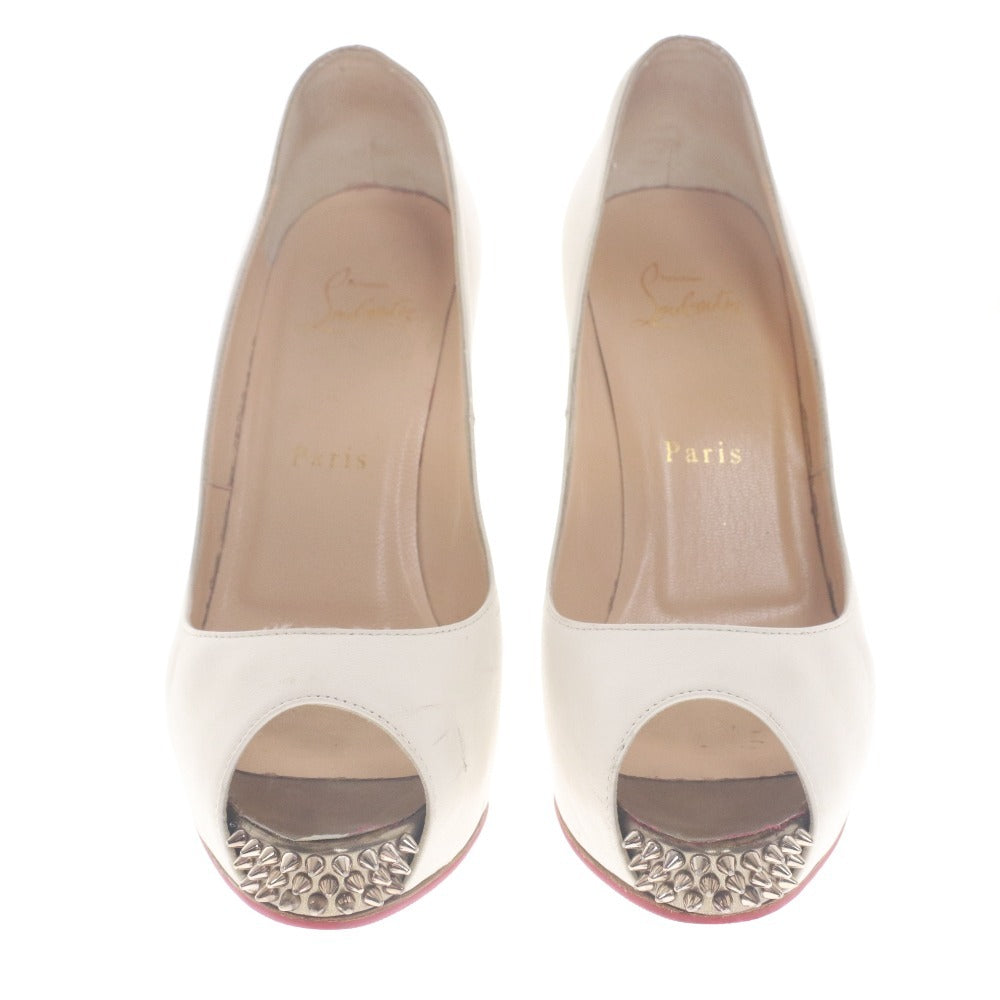 ■ クリスチャンルブタン Christian Louboutin パンプス サンダル 靴 スタッズ ヒール オープントゥ レディース 37 (24.0cm相当) ホワイト