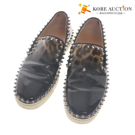 ■ クリスチャンルブタン Christian Louboutin スリッポン スニーカー 靴 スタッズ レオパード レディース 37 (24.0cm相当) ブラック