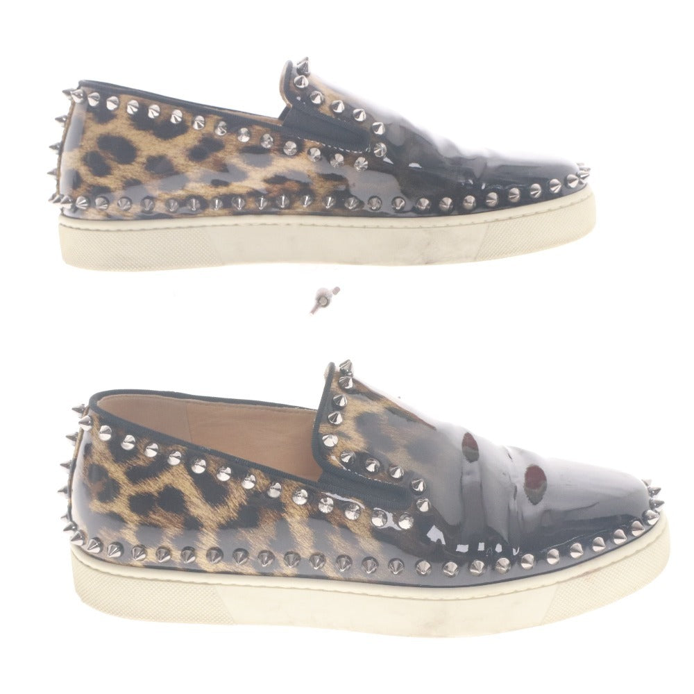 ■ クリスチャンルブタン Christian Louboutin スリッポン スニーカー 靴 スタッズ レオパード レディース 37 (24.0cm相当) ブラック