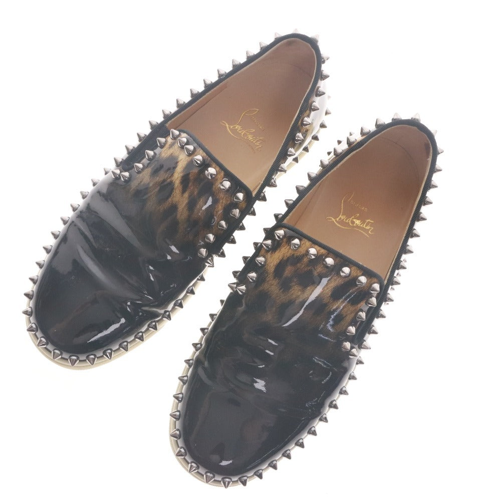■ クリスチャンルブタン Christian Louboutin スリッポン スニーカー 靴 スタッズ レオパード レディース 37 (24.0cm相当) ブラック