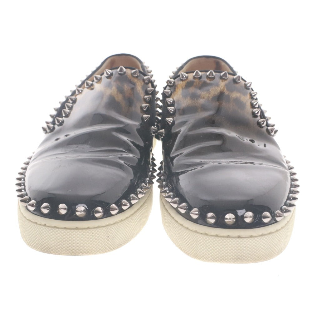 ■ クリスチャンルブタン Christian Louboutin スリッポン スニーカー 靴 スタッズ レオパード レディース 37 (24.0cm相当) ブラック