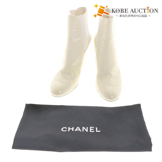 ■ CHANEL シャネル ショート ブーツ シューズ 靴 無地 ココマーク レディース 37C (23.5cm~24.0cm相当) アイボリー系 袋付き