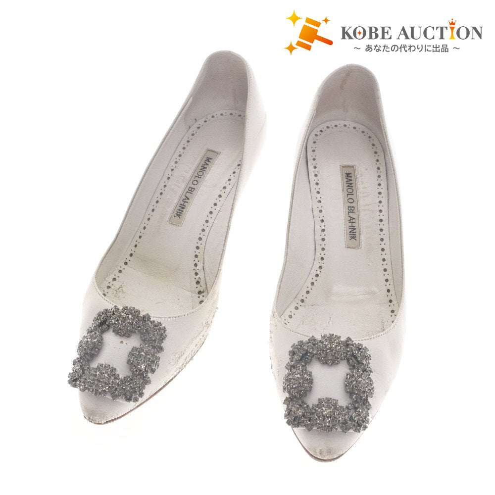 ■ MANOLO BLAHNIK マノロブラニク ヒール パンプス シューズ 靴 シルバー装飾 レディース 36 1/2 (23.0cm~23.5cm相当) ホワイト