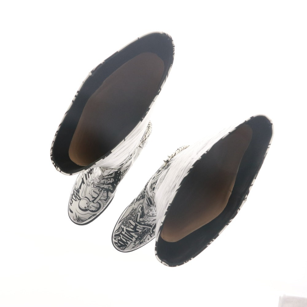 ■ Christian Louboutin クリスチャンルブタン ロング ブーツ シューズ 靴 総柄 メンズ レディース 37 (23.5cm相当) ホワイト ブラック