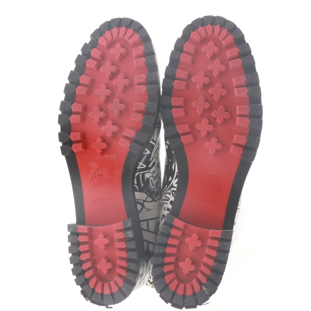 ■ Christian Louboutin クリスチャンルブタン ロング ブーツ シューズ 靴 総柄 メンズ レディース 37 (23.5cm相当) ホワイト ブラック