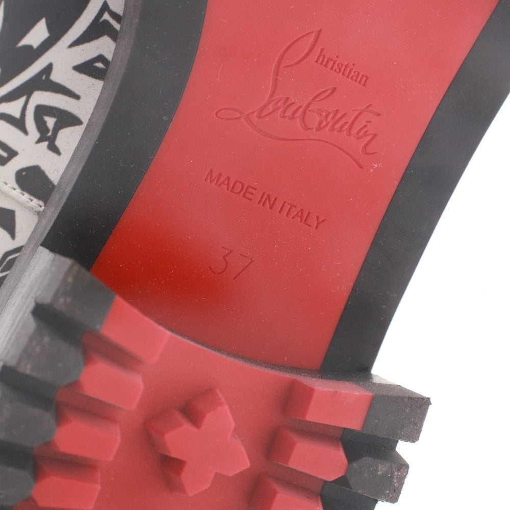 ■ Christian Louboutin クリスチャンルブタン ロング ブーツ シューズ 靴 総柄 メンズ レディース 37 (23.5cm相当) ホワイト ブラック