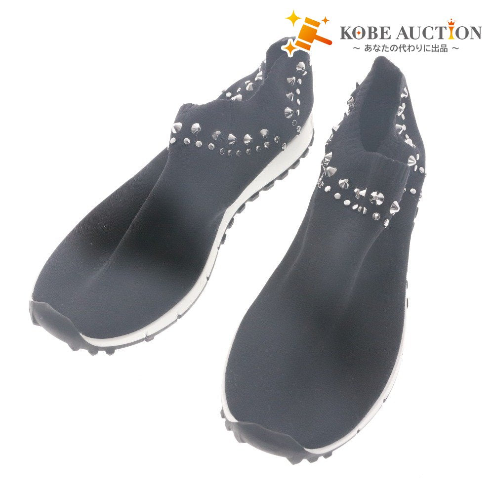 ■ JIMMY CHOO ジミーチュウ スリッポン シューズ 靴 シルバースタッズ イタリア製 レディース 40 (25.0cm~25.5cm相当) ブラック