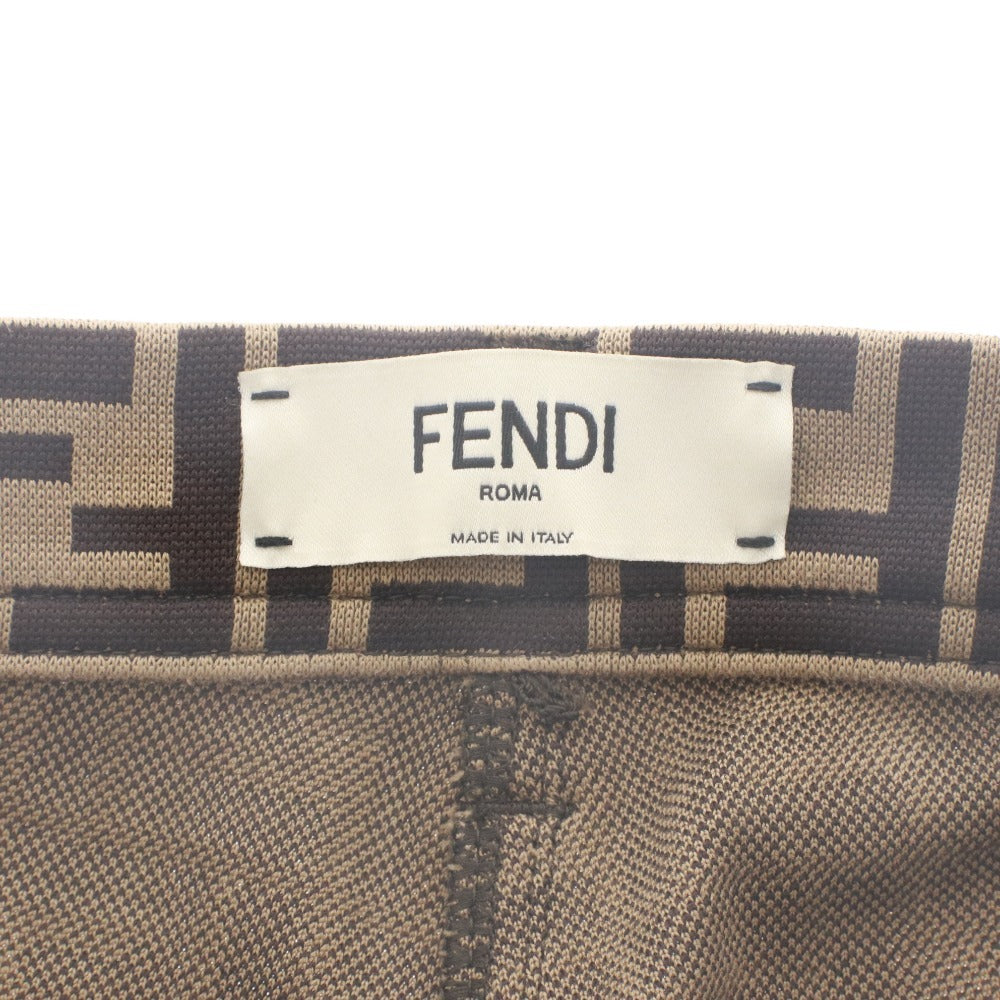 ■ FENDI フェンディ パンツ ボトムス ズッカ柄 ファスナー ボタン ポケット レディース 36 ベージュ ダークブラウン