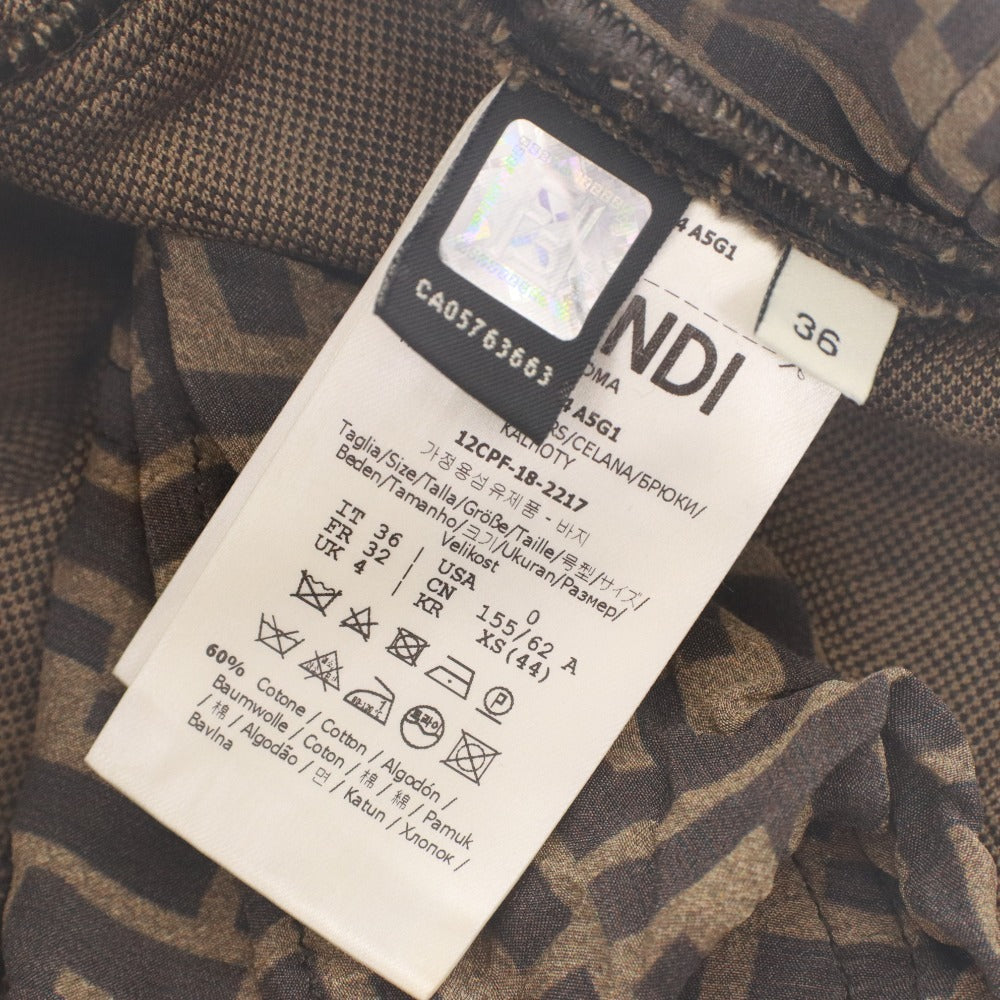 ■ FENDI フェンディ パンツ ボトムス ズッカ柄 ファスナー ボタン ポケット レディース 36 ベージュ ダークブラウン