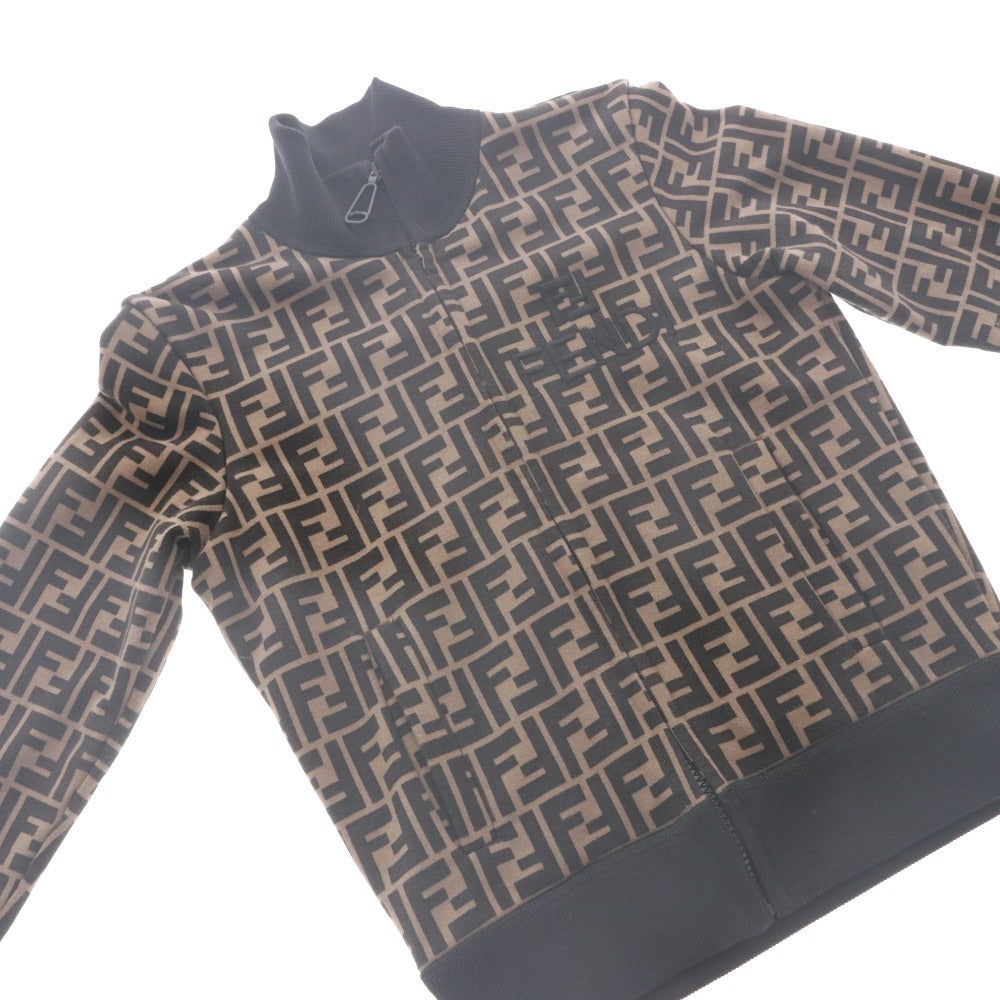 ■ FENDI フェンディ スウェット パーカー アウター ファスナー ポケット ジップアップ ズッカ柄 レディース XS ベージュ ダークブラウン