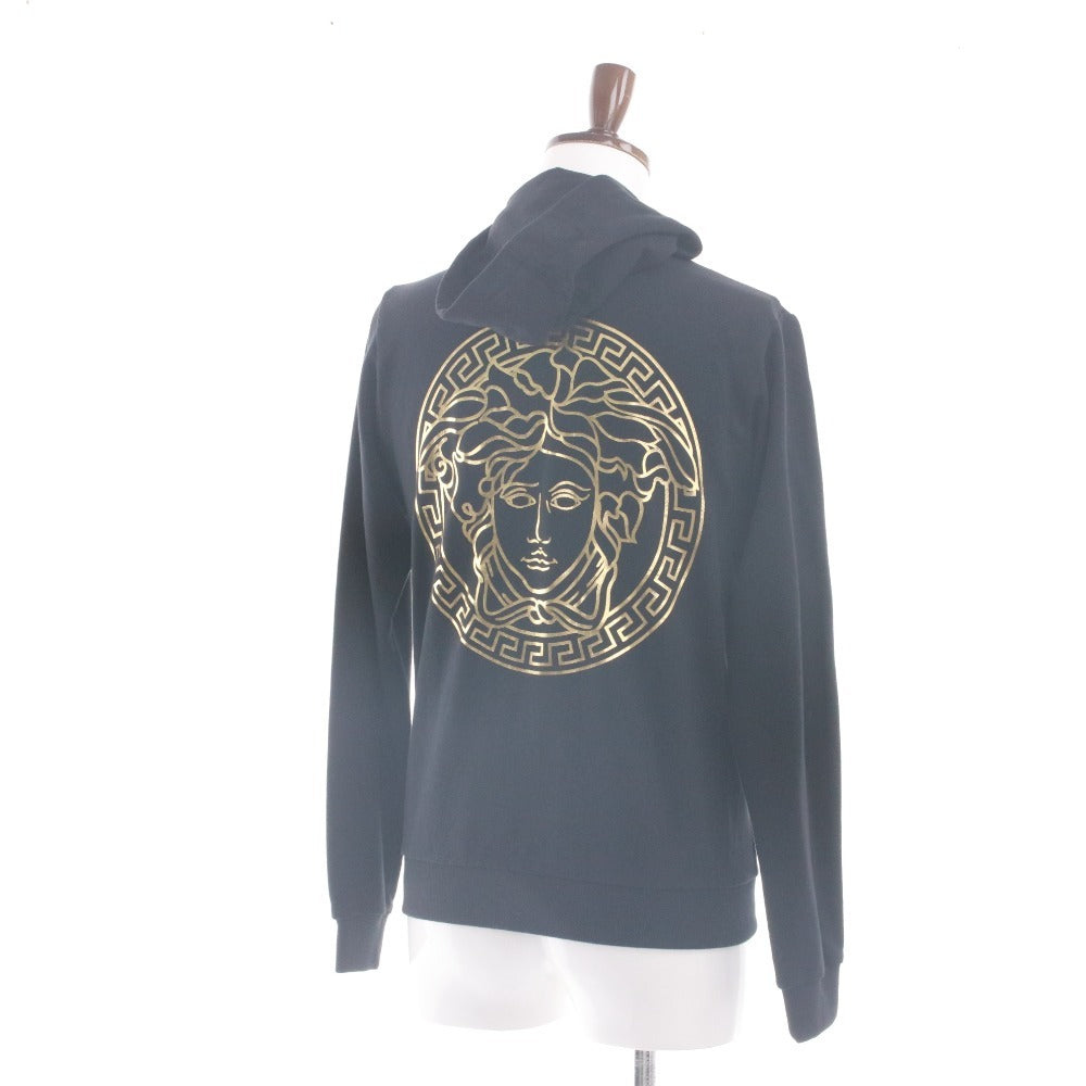 ■ VERSACE ヴェルサーチ パーカー アウター ファスナー ポケット フード イタリア製 メンズ レディース 14A ブラック