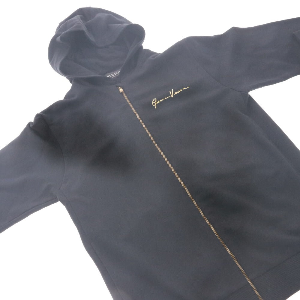 ■ VERSACE ヴェルサーチ パーカー アウター ファスナー ポケット フード イタリア製 メンズ レディース 14A ブラック