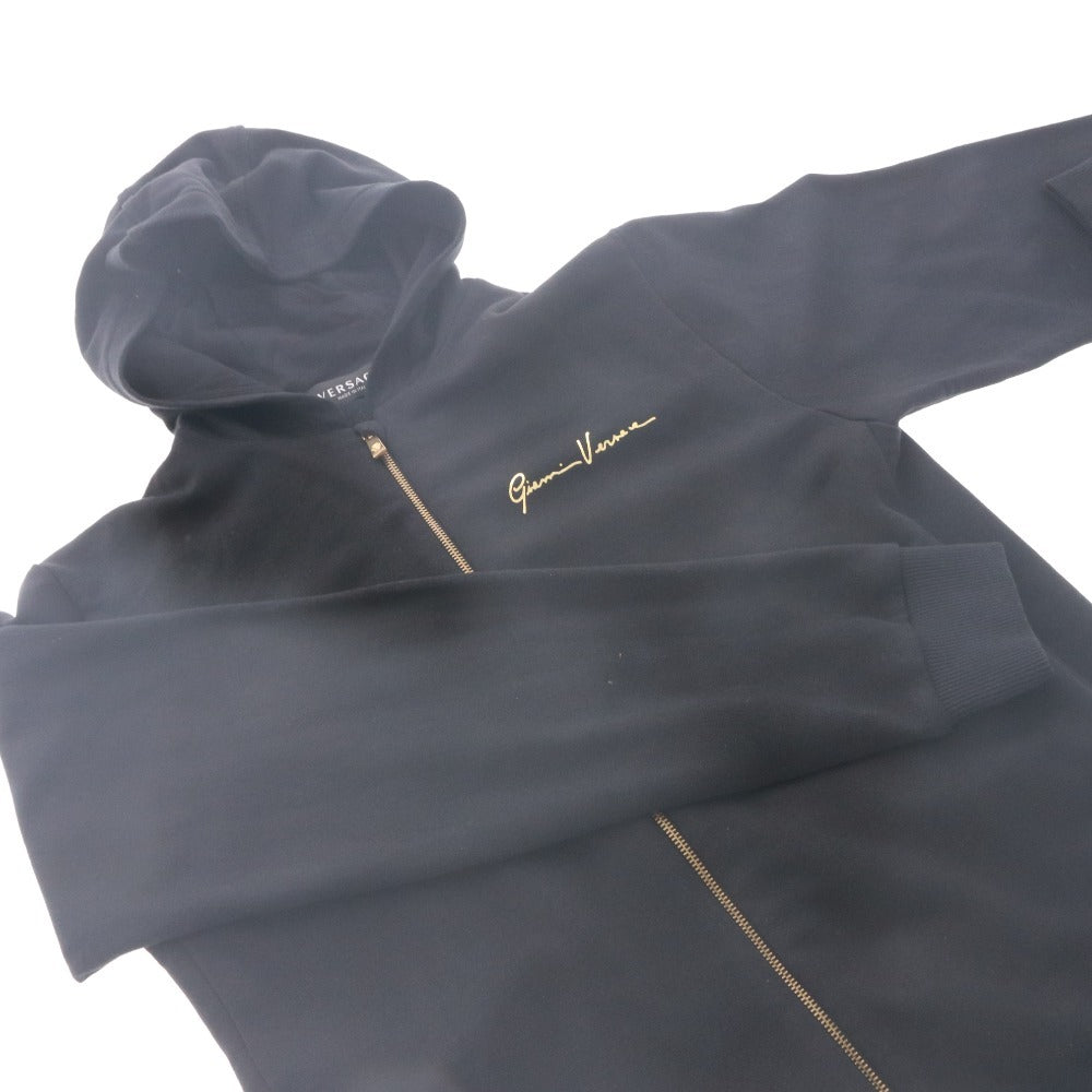 ■ VERSACE ヴェルサーチ パーカー アウター ファスナー ポケット フード イタリア製 メンズ レディース 14A ブラック