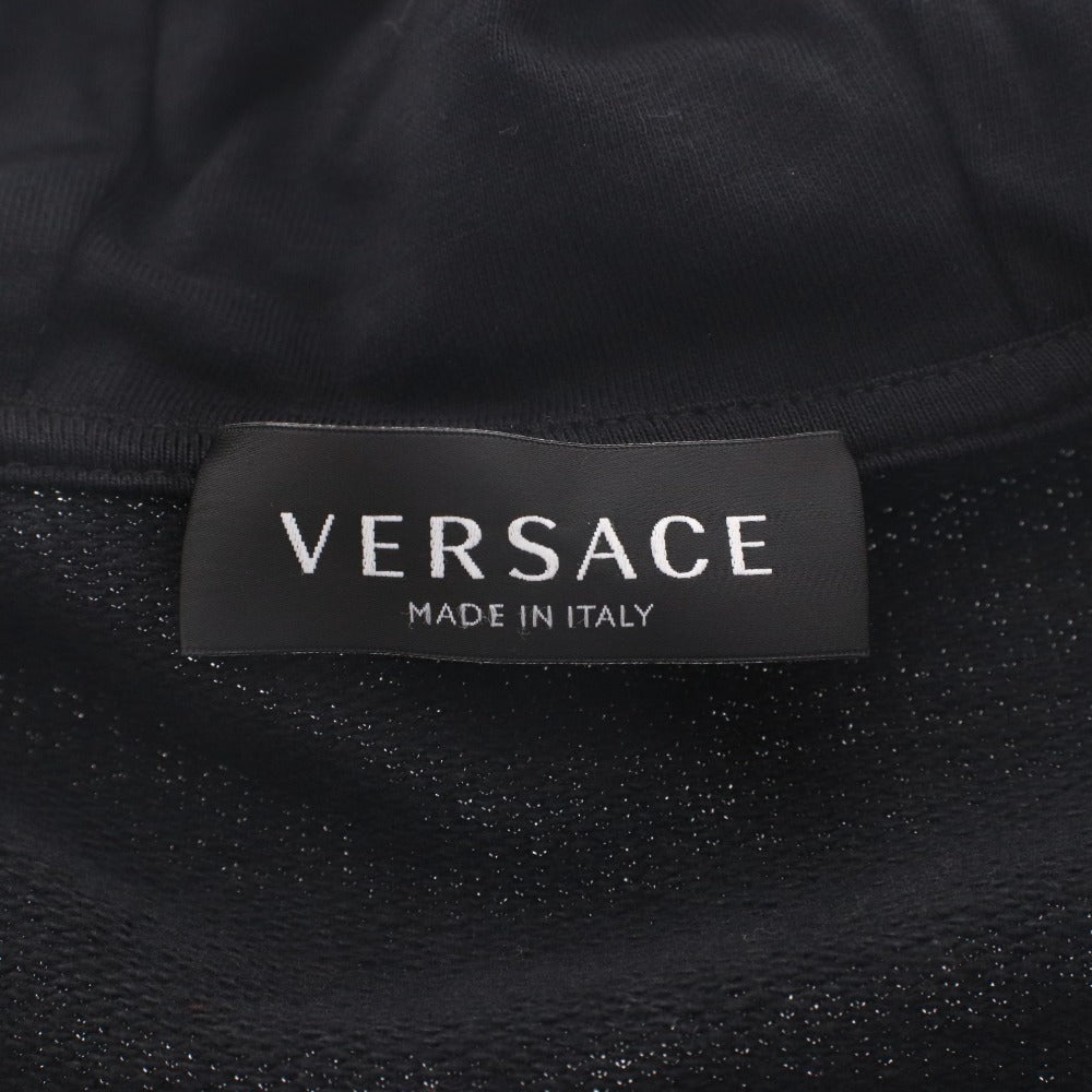 ■ VERSACE ヴェルサーチ パーカー アウター ファスナー ポケット フード イタリア製 メンズ レディース 14A ブラック