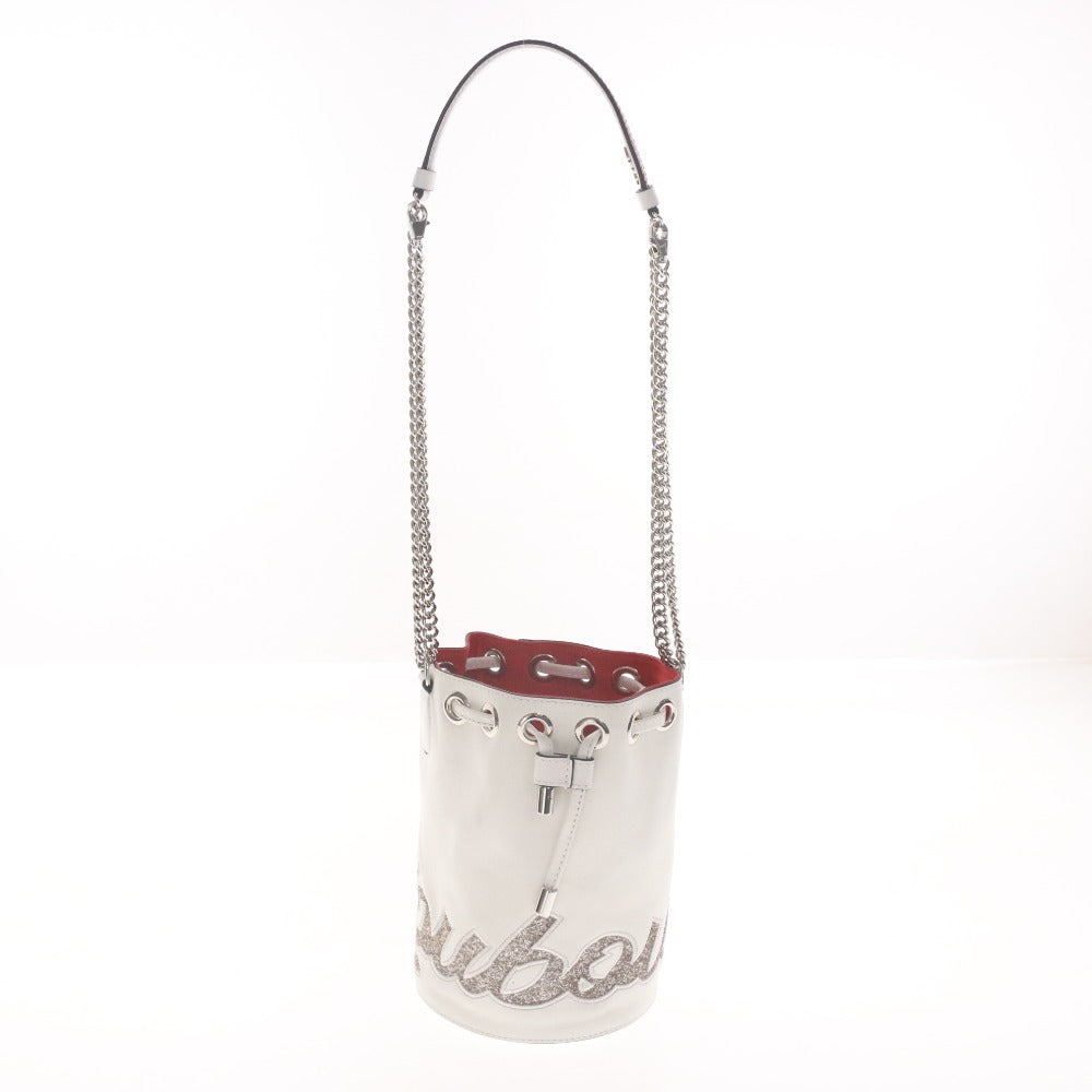 ■ Christian Louboutin クリスチャンルブタン ショルダーバッグ 鞄 シルバーチェーン 紐 メンズ レディース ホワイト 袋付き