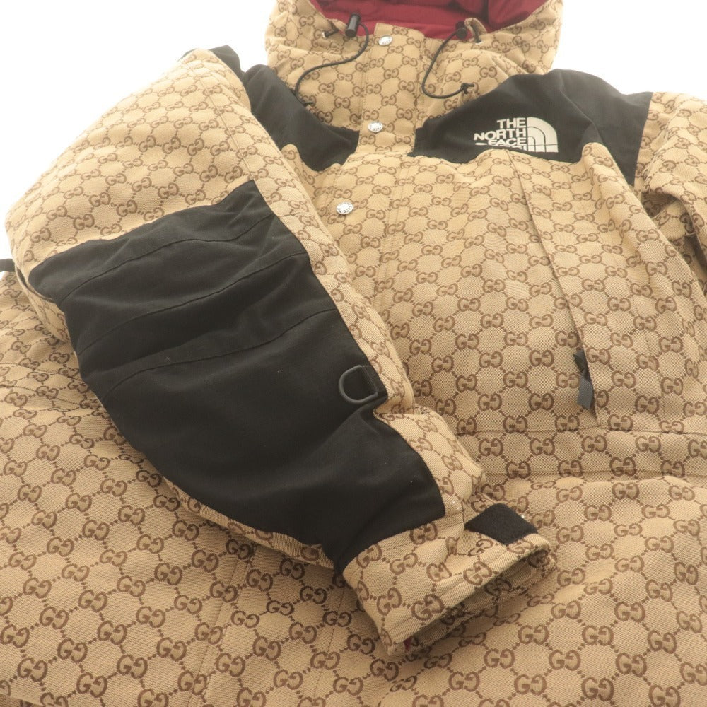 ● GUCCI x THE NORTH FACE グッチ ノースフェイス コラボ ダウンジャケット 長袖 アウター GG柄 イタリア製 メンズ L ベージュ系 黒