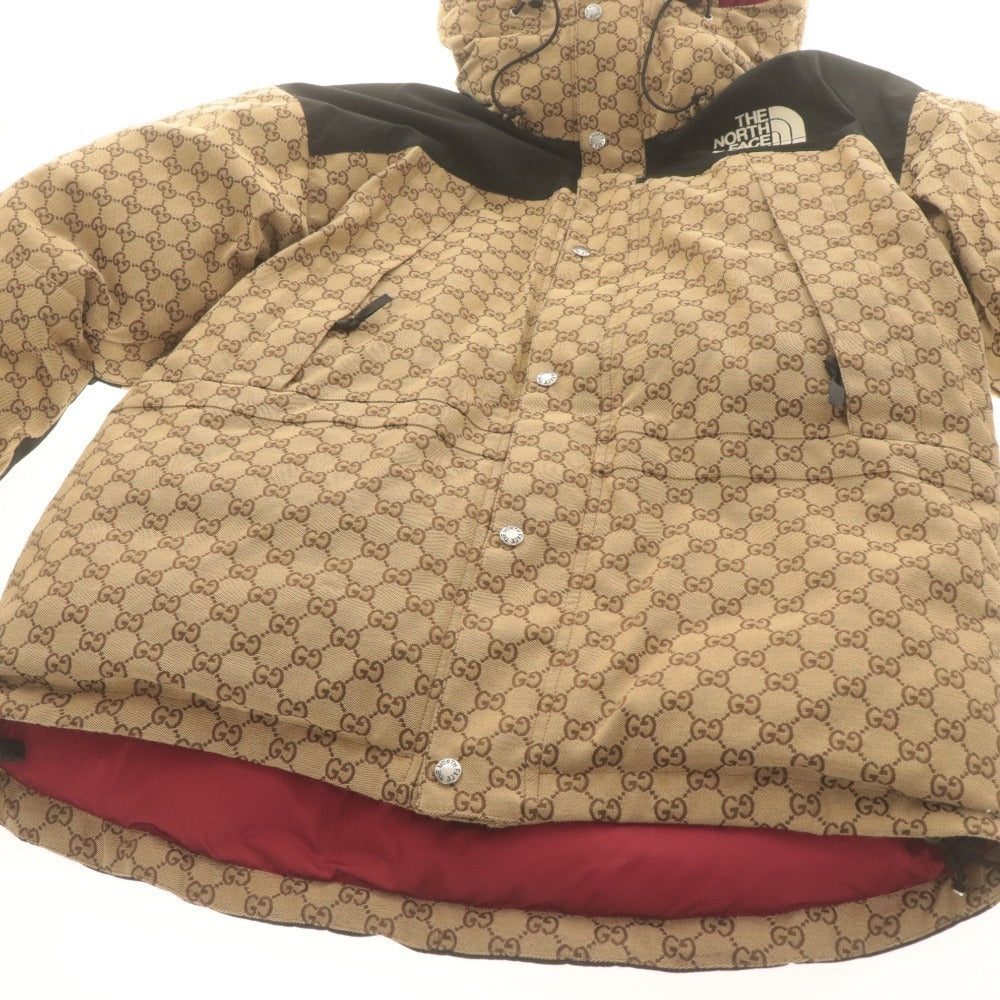 ● GUCCI x THE NORTH FACE グッチ ノースフェイス コラボ ダウンジャケット 長袖 アウター GG柄 イタリア製 メンズ L ベージュ系 黒