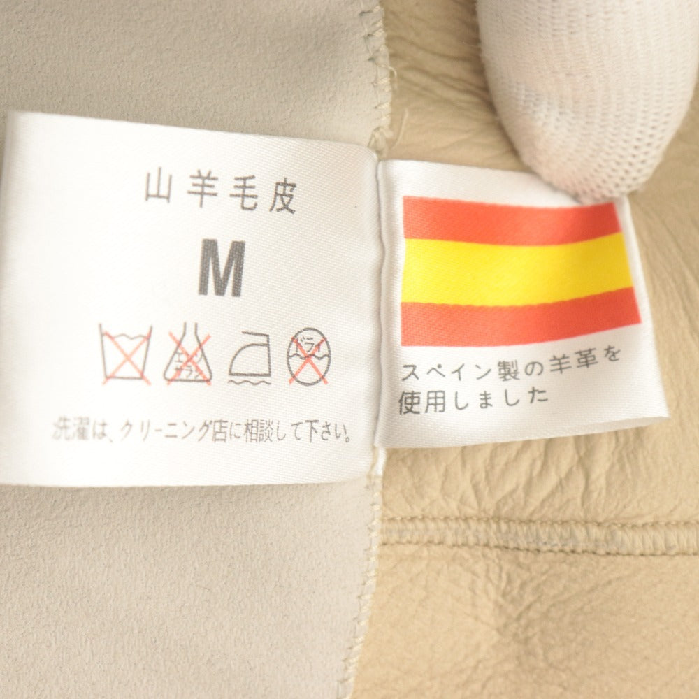 ■ ファーコート ロング 山羊毛皮 羊革 長袖 アウター フード ファスナー スペイン製 レディース M ベージュ系 アイボリー