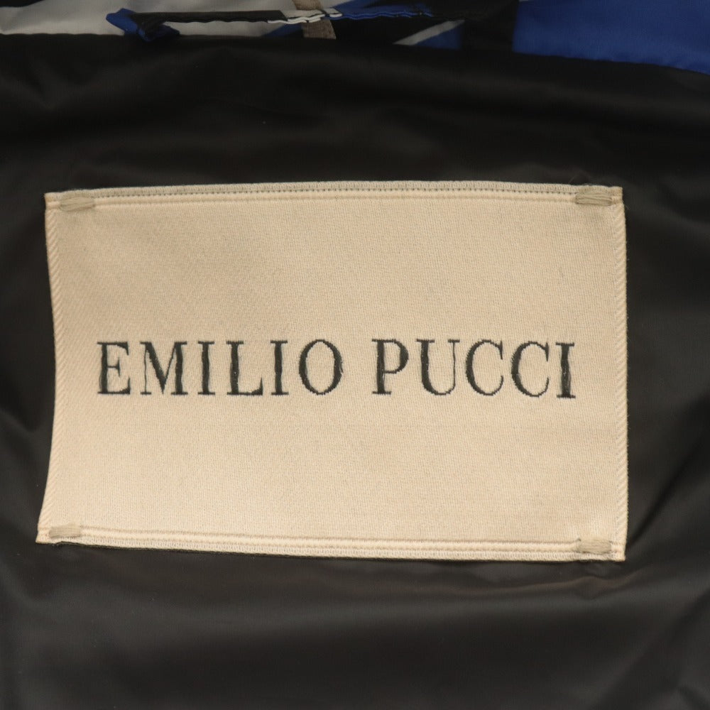 ■ Emilio Pucci エミリオプッチ ダウンベスト ノースリーブ アウター 取り外し式フード 総柄 76YB06 レディース 38 (S相当) 白黒 ブルー